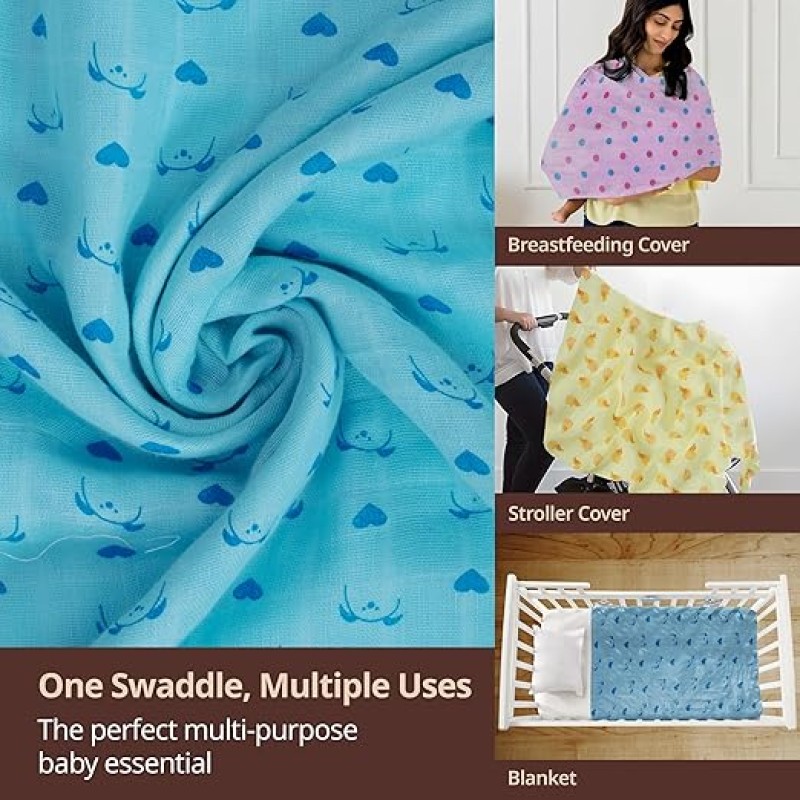 LuvLap 100% Cotton Muslin Baby Swaddle Set, Baby Towel, Size-120cm x 100cm (47"x39"), Dots Hearts Print, 0-18 Month+, Printed Mulmal Muslin Swaddle Wrap for New Born, Pack of 3 LuvLap 100% Cotton Muslin Baby Swaddle Set, Baby Towel, Size-120cm x 100cm (47"x39"), Dots Hearts Print, 0-18 Month+, Printed Mulmal Muslin Swaddle Wrap for New Born, Pack of 3