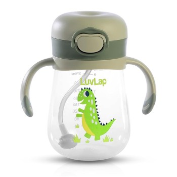 LuvLap Baby Bite Resistant Soft Silicone Straw Sipper Cup with Handle, with Weighted Straw, Sippy Cup with Anti Spill Lock, BPA Free, 6m+, 300 ml, Green