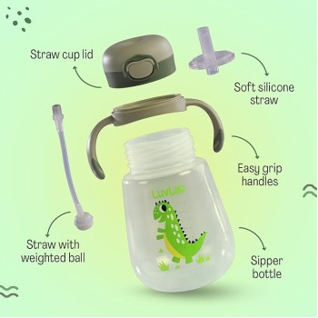 LuvLap Baby Bite Resistant Soft Silicone Straw Sipper Cup with Handle, with Weighted Straw, Sippy Cup with Anti Spill Lock, BPA Free, 6m+, 300 ml, Green