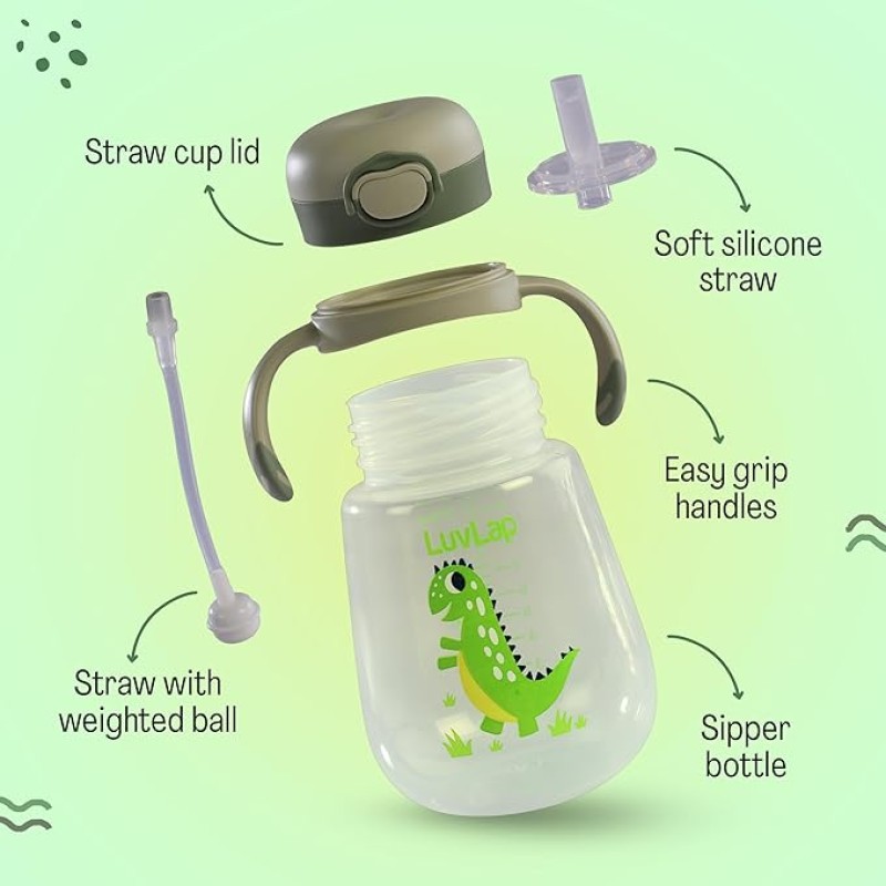 LuvLap Baby Bite Resistant Soft Silicone Straw Sipper Cup with Handle, with Weighted Straw, Sippy Cup with Anti Spill Lock, BPA Free, 6m+, 300 ml, Green LuvLap Baby Bite Resistant Soft Silicone Straw Sipper Cup with Handle, with Weighted Straw, Sippy Cup with Anti Spill Lock, BPA Free, 6m+, 300 ml, Green