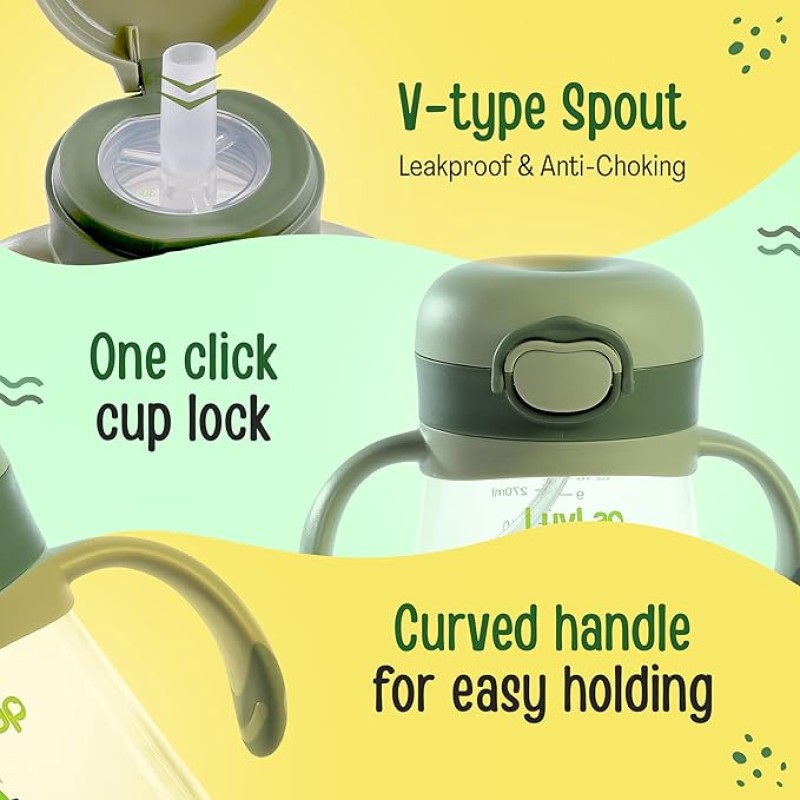 LuvLap Baby Bite Resistant Soft Silicone Straw Sipper Cup with Handle, with Weighted Straw, Sippy Cup with Anti Spill Lock, BPA Free, 6m+, 300 ml, Green LuvLap Baby Bite Resistant Soft Silicone Straw Sipper Cup with Handle, with Weighted Straw, Sippy Cup with Anti Spill Lock, BPA Free, 6m+, 300 ml, Green