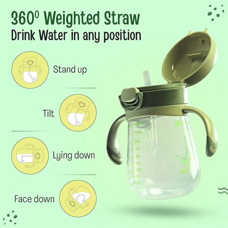 LuvLap Baby Bite Resistant Soft Silicone Straw Sipper Cup with Handle, with Weighted Straw, Sippy Cup with Anti Spill Lock, BPA Free, 6m+, 300 ml, Green LuvLap Baby Bite Resistant Soft Silicone Straw Sipper Cup with Handle, with Weighted Straw, Sippy Cup with Anti Spill Lock, BPA Free, 6m+, 300 ml, Green