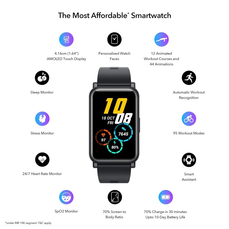 Honor Watch ES (Black, 4.16cm (1.64") AMOLED Touch Display) 95 Workout Modes, Automatic Workout Recognition, 12 Animated Workout Courses, Fast Charge, SpO2, Stress, Sleep Monitor, Watch Face Store Honor Watch ES (Black, 4.16cm (1.64") AMOLED Touch Display) 95 Workout Modes, Automatic Workout Recognition, 12 Animated Workout Courses, Fast Charge, SpO2, Stress, Sleep Monitor, Watch Face Store
