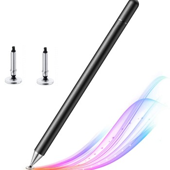 Dyazo Capacitive Stylus Pen for All Touch Screens Devices, Fine Point, Lightweight Aluminum Body Compatible with All Android & iOS Smart Mobile Phones & Tablets (Black)