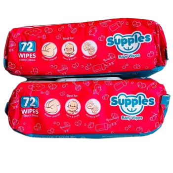Supples Baby Wet Wipes with Lid | 144 Wipes | 72 Wipes x 2 Packs | Enriched With Aloe Vera and Vitamin E | Alcohol-Free and Paraben-Free | Pure Water-Based formulation