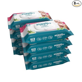 Supples Baby Wet Wipes with Lid | 576 Wipes | 72 Wipes x 8 Packs | Enriched With Aloe Vera and Vitamin E | Alcohol-Free and Paraben-Free | Pure Water-Based formulation