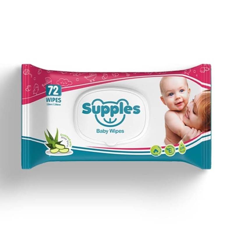 Supples Baby Wet Wipes with Lid | 576 Wipes | 72 Wipes x 8 Packs | Enriched With Aloe Vera and Vitamin E | Alcohol-Free and Paraben-Free | Pure Water-Based formulation Supples Baby Wet Wipes with Lid | 576 Wipes | 72 Wipes x 8 Packs | Enriched With Aloe Vera and Vitamin E | Alcohol-Free and Paraben-Free | Pure Water-Based formulation