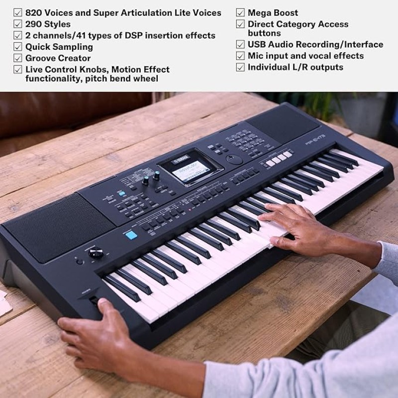 YAMAHA PSR-E473,61 KEYS PORTABLE KEYBOARD WITH POWER ADAPTOR, Black YAMAHA PSR-E473,61 KEYS PORTABLE KEYBOARD WITH POWER ADAPTOR, Black