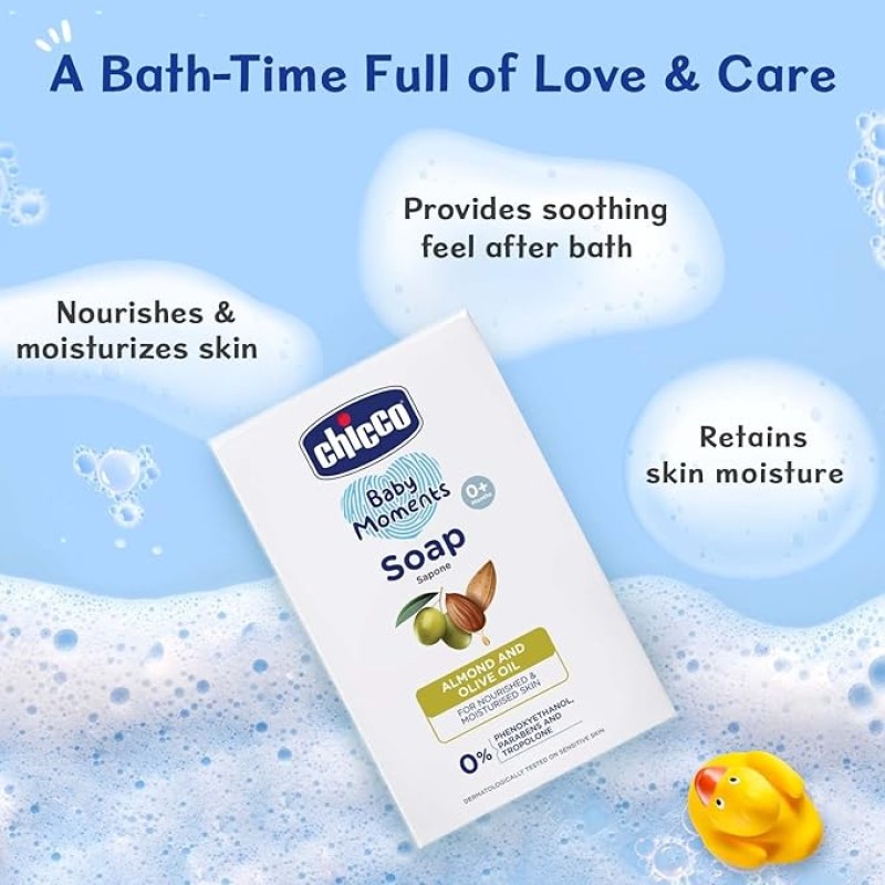 Chicco Baby Moments Bathing Soap for Babies with Almond & Olive Oil, 125g (Buy 3 Get 1 Free)| Nourished & Moisturized Skin| No Parabens | Dermatologically Tested on Chicco Baby Moments Bathing Soap for Babies with Almond & Olive Oil, 125g (Buy 3 Get 1 Free)| Nourished & Moisturized Skin| No Parabens | Dermatologically Tested on