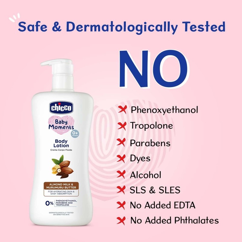 Chicco Baby Moments Body Lotion for Babies, 500ml | Almond Milk & Murumuru Butter | Quick Absorb Formula with Natural Ingredients for Ultra Soft Skin | Dermatologically Tested | Parabens & Phenoxyethanol Free Chicco Baby Moments Body Lotion for Babies, 500ml | Almond Milk & Murumuru Butter | Quick Absorb Formula with Natural Ingredients for Ultra Soft Skin | Dermatologically Tested | Parabens & Phenoxyethanol Free