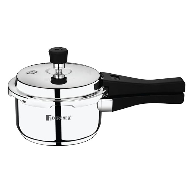 Bergner Sorrento Stainless Steel 2 Litres Outer Lid Pressure Cooker, 2 L Cooker with Outer Lid and Triply Base, Heavy Bottom, Easy Open and Close, Healthy Cooking, Induction Bottom and Gas Stove Ready Bergner Sorrento Stainless Steel 2 Litres Outer Lid Pressure Cooker, 2 L Cooker with Outer Lid and Triply Base, Heavy Bottom, Easy Open and Close, Healthy Cooking, Induction Bottom and Gas Stove Ready
