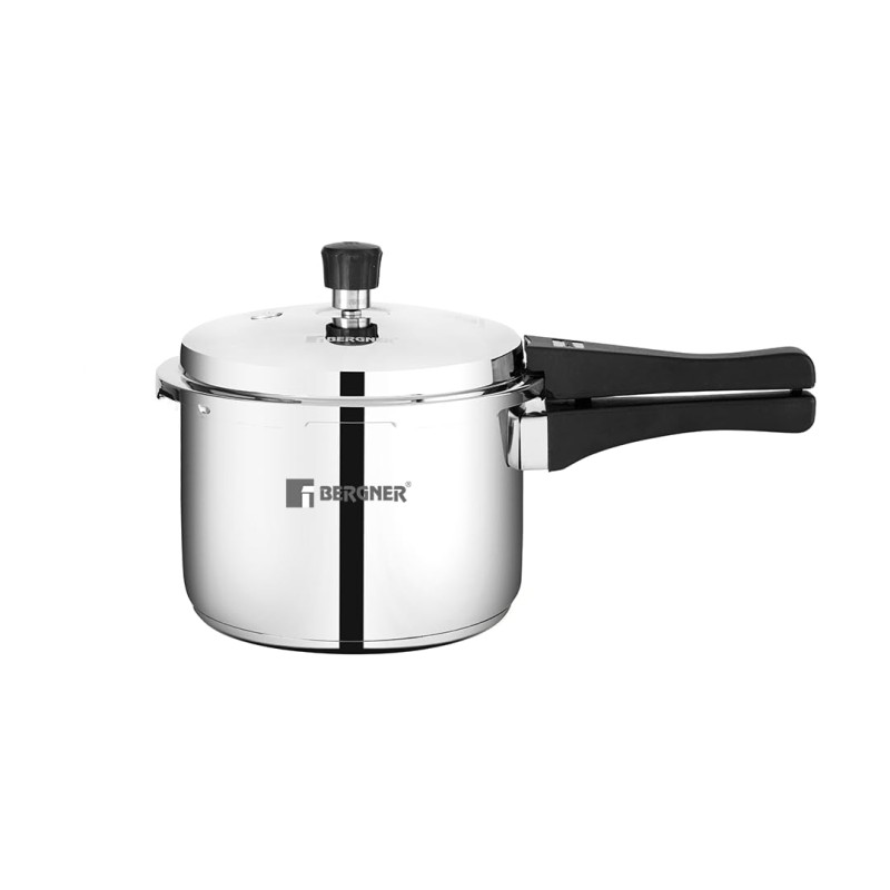 Bergner Sorrento Stainless Steel 3 Litres Outer Lid Pressure Cooker, 3 L Cooker with Outer Lid and Triply Base, Heavy Bottom, Easy Open and Close, Healthy Cooking, Induction Bottom and Gas Stove Ready Bergner Sorrento Stainless Steel 3 Litres Outer Lid Pressure Cooker, 3 L Cooker with Outer Lid and Triply Base, Heavy Bottom, Easy Open and Close, Healthy Cooking, Induction Bottom and Gas Stove Ready