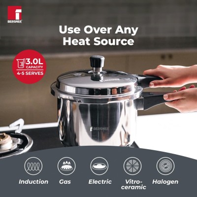 Bergner Sorrento Stainless Steel 3 Litres Outer Lid Pressure Cooker, 3 L Cooker with Outer Lid and Triply Base, Heavy Bottom, Easy Open and Close, Healthy Cooking, Induction Bottom and Gas Stove Ready Bergner Sorrento Stainless Steel 3 Litres Outer Lid Pressure Cooker, 3 L Cooker with Outer Lid and Triply Base, Heavy Bottom, Easy Open and Close, Healthy Cooking, Induction Bottom and Gas Stove Ready