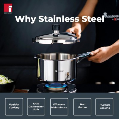 Bergner Sorrento Stainless Steel 3 Litres Outer Lid Pressure Cooker, 3 L Cooker with Outer Lid and Triply Base, Heavy Bottom, Easy Open and Close, Healthy Cooking, Induction Bottom and Gas Stove Ready Bergner Sorrento Stainless Steel 3 Litres Outer Lid Pressure Cooker, 3 L Cooker with Outer Lid and Triply Base, Heavy Bottom, Easy Open and Close, Healthy Cooking, Induction Bottom and Gas Stove Ready