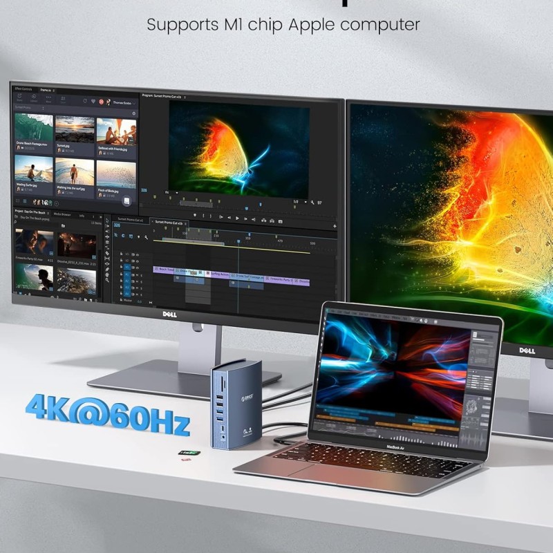 ORICO 15-in-1 USB C Triple Display Docking Station for MacBook Pro M1, Mac, Window with Dual 4K HDMI, 8 USB Ports, Display Port, 100W PD, RJ45, 3.5mm Audio, TF/SD Extended Display for macOS CDH-15N ORICO 15-in-1 USB C Triple Display Docking Station for MacBook Pro M1, Mac, Window with Dual 4K HDMI, 8 USB Ports, Display Port, 100W PD, RJ45, 3.5mm Audio, TF/SD Extended Display for macOS CDH-15N