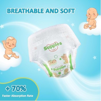 Amazon Brand - Supples Premium Baby Diaper Pants | 42 Baby Diapers | XXL | 15-25 Kg | 12 Hrs Absorption | Cushiony Cotton Soft Fabric | Phthalates-Free | Triple Leak Guard