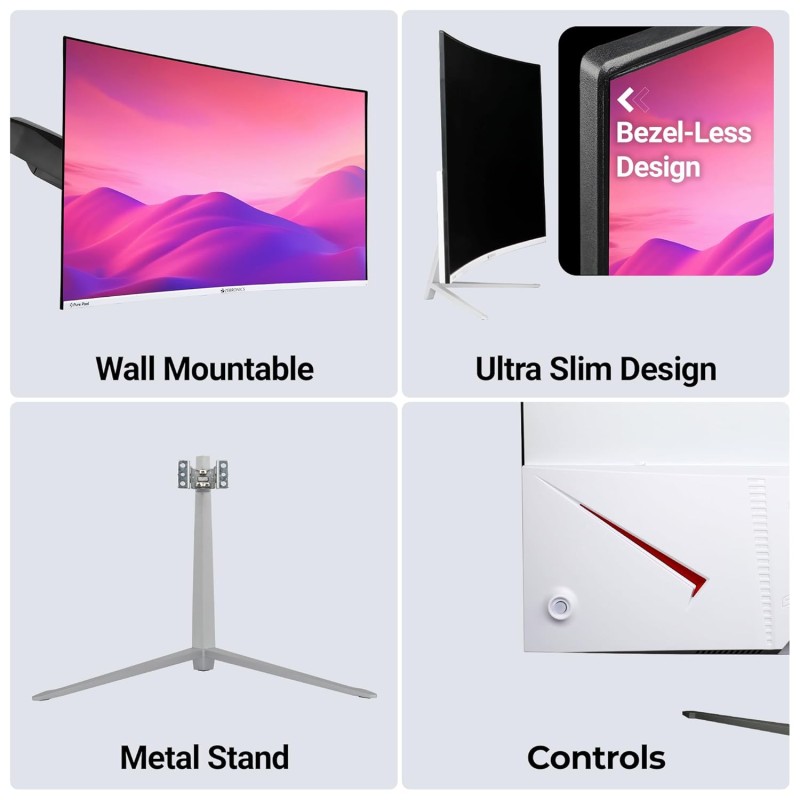 ZEBRONICS AC32FHD LED Monitor, 32 inch (81.28cm), 250 nits, 75hz, 1800R Curved wide screen, FHD, 1080p, Wall Mountable, VGA, HDMI, Ultra Slim Bezel, Metal stand, Built-in Speakers ZEBRONICS AC32FHD LED Monitor, 32 inch (81.28cm), 250 nits, 75hz, 1800R Curved wide screen, FHD, 1080p, Wall Mountable, VGA, HDMI, Ultra Slim Bezel, Metal stand, Built-in Speakers
