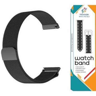 Techvor 22mm Stainless Steel Adjustable Magnetic Strap Band Compatible for Realme Watch S/Realme Watch S Pro (Black)