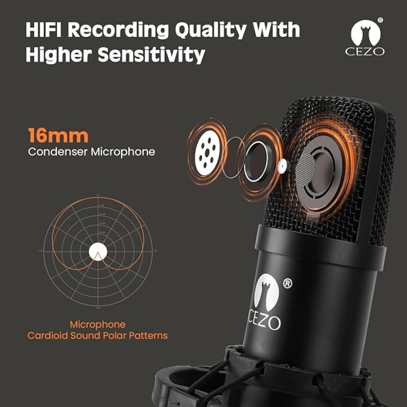 Cezo Professional Studio Recording Singing Condenser Mic Full Set Kit BM 800 Condenser Microphone with Audio Interface inbuilt Phantom Power Supply Mic Stand and POP Filter for Podcast, Singing Cezo Professional Studio Recording Singing Condenser Mic Full Set Kit BM 800 Condenser Microphone with Audio Interface inbuilt Phantom Power Supply Mic Stand and POP Filter for Podcast, Singing