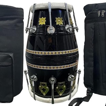 GT Manufacture Professional Dholak with Glassy Black Finish With Multi Feature Bag