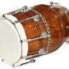 Gt Manufacturers Professional Bhajan Kirtan Dholak With Brown Glassy Glass Transparent Polish Wild Goat Skin Made Ring Fitting By Nut&Bold On Both Side By