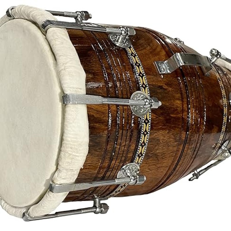 Gt Manufacturers Professional Bhajan Kirtan Dholak With Brown Glassy Glass Transparent Polish Wild Goat Skin Made Ring Fitting By Nut&Bold On Both Side By Gt Manufacturers Professional Bhajan Kirtan Dholak With Brown Glassy Glass Transparent Polish Wild Goat Skin Made Ring Fitting By Nut&Bold On Both Side By