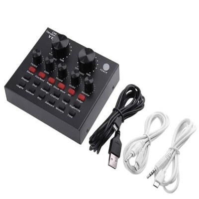 CEZO V8 plus Portable Audio Mixer Interface, Bluetooth Sound Card for Live Streaming/Recording/Podcast/Voice Change/Karaoke/Gaming/Singing with Sound Effects, 3.5mm Mic Jack for Guitar (V8 Black)