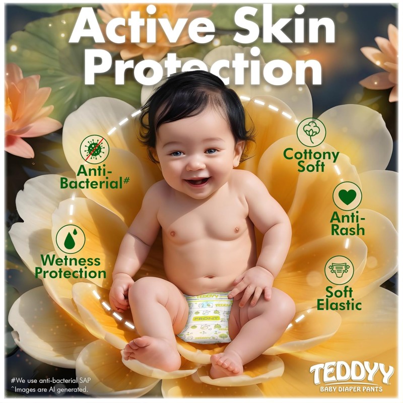 TEDDYY Baby Easy Pant Diapers Medium 74 Count (Pack of 1), 7-12 kgs, 10 hrs Leak Protection, Anti - Bacterial TEDDYY Baby Easy Pant Diapers Medium 74 Count (Pack of 1), 7-12 kgs, 10 hrs Leak Protection, Anti - Bacterial