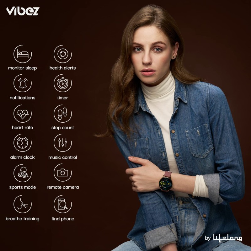 Vibez by Lifelong Smartwatch for Women with 2 Silicone Straps, Bluetooth Calling, HD Display, Multiple Watch Faces, Sports Modes, Health Tracking (VBSWW27,Emerald) Vibez by Lifelong Smartwatch for Women with 2 Silicone Straps, Bluetooth Calling, HD Display, Multiple Watch Faces, Sports Modes, Health Tracking (VBSWW27,Emerald)
