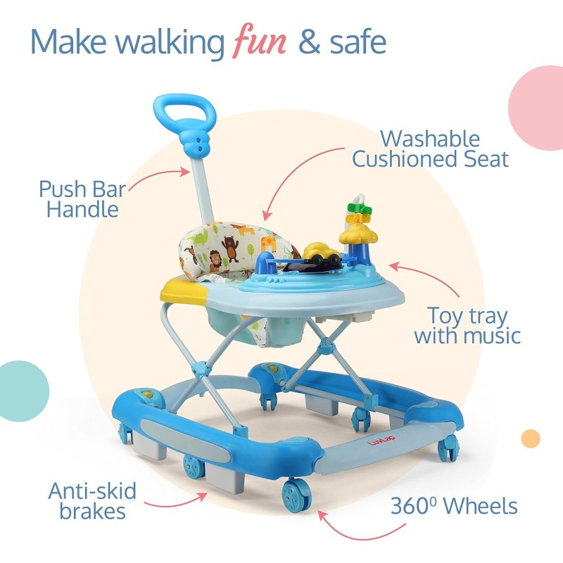 LuvLap Comfy 2-in-1 Baby Walker & Rocker with Parental Push Handle, Anti Fall, Anti Skid Mechanism, Height Adjustable with Light, Rattle & Musical Toys, Cushioned Walker for Baby 6-18months (Blue) LuvLap Comfy 2-in-1 Baby Walker & Rocker with Parental Push Handle, Anti Fall, Anti Skid Mechanism, Height Adjustable with Light, Rattle & Musical Toys, Cushioned Walker for Baby 6-18months (Blue)