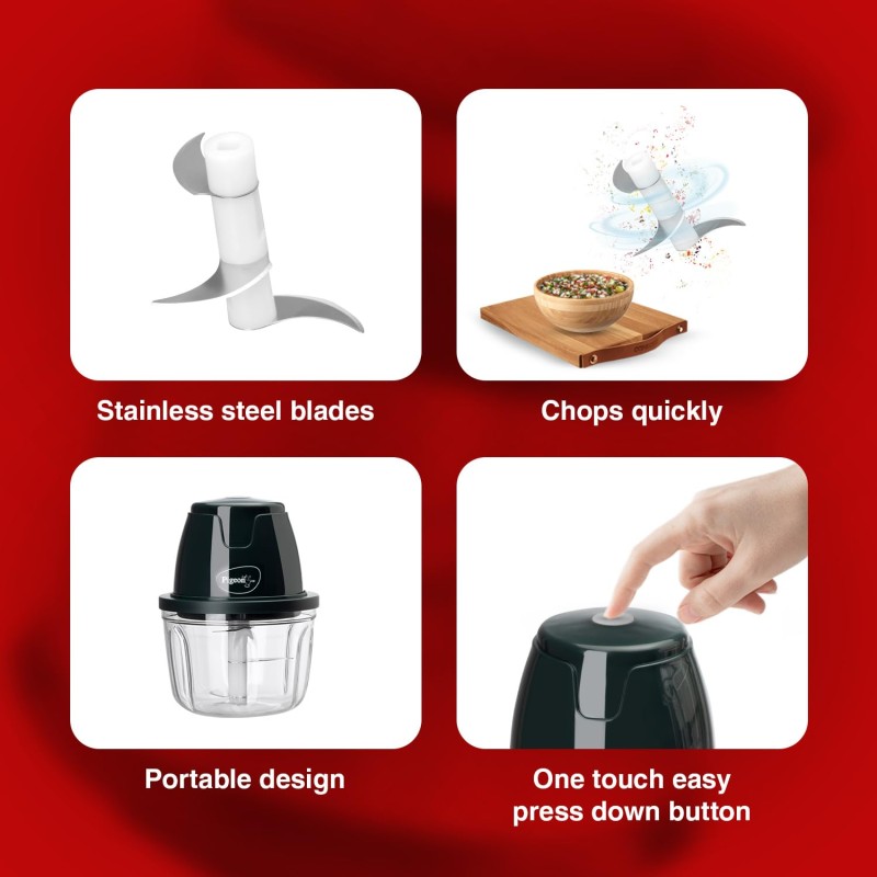 Pigeon Zoom Electric Chopper 350 ml, Portable with 3 Stainless Steel Blades for Effortlessly Chopping Vegetables and Fruits - Green, 30 Watts Pigeon Zoom Electric Chopper 350 ml, Portable with 3 Stainless Steel Blades for Effortlessly Chopping Vegetables and Fruits - Green, 30 Watts