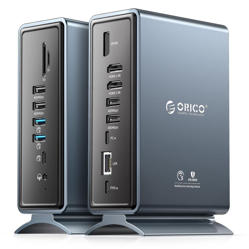 ORICO USB C Triple Display Docking Station for MacBook Pro M1, Mac, Window with Dual 4K HDMI, 8 USB Ports, Display Port, 100W PD, RJ45, 3.5mm Audio, TF/SD Extended Display for macOS ORICO USB C Triple Display Docking Station for MacBook Pro M1, Mac, Window with Dual 4K HDMI, 8 USB Ports, Display Port, 100W PD, RJ45, 3.5mm Audio, TF/SD Extended Display for macOS