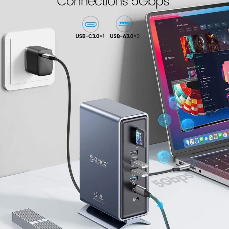 ORICO USB C Triple Display Docking Station for MacBook Pro M1, Mac, Window with Dual 4K HDMI, 8 USB Ports, Display Port, 100W PD, RJ45, 3.5mm Audio, TF/SD Extended Display for macOS ORICO USB C Triple Display Docking Station for MacBook Pro M1, Mac, Window with Dual 4K HDMI, 8 USB Ports, Display Port, 100W PD, RJ45, 3.5mm Audio, TF/SD Extended Display for macOS