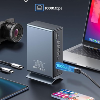 ORICO USB C Triple Display Docking Station for MacBook Pro M1, Mac, Window with Dual 4K HDMI, 8 USB Ports, Display Port, 100W PD, RJ45, 3.5mm Audio, TF/SD Extended Display for macOS ORICO USB C Triple Display Docking Station for MacBook Pro M1, Mac, Window with Dual 4K HDMI, 8 USB Ports, Display Port, 100W PD, RJ45, 3.5mm Audio, TF/SD Extended Display for macOS