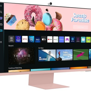Samsung 32-inch(80cm) M8 4K UHD Smart Monitor, Wireless Webcam, Type-C, Smart TV apps, TV Plus, Office 365, Dex, Apple Airplay, BT, IOT, Speakers, Remote (LS32BM80PUWXXL, Pink) Samsung 32-inch(80cm) M8 4K UHD Smart Monitor, Wireless Webcam, Type-C, Smart TV apps, TV Plus, Office 365, Dex, Apple Airplay, BT, IOT, Speakers, Remote (LS32BM80PUWXXL, Pink)