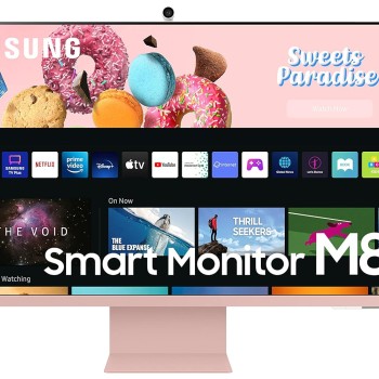 Samsung 32-inch(80cm) M8 4K UHD Smart Monitor, Wireless Webcam, Type-C, Smart TV apps, TV Plus, Office 365, Dex, Apple Airplay, BT, IOT, Speakers, Remote (LS32BM80PUWXXL, Pink)