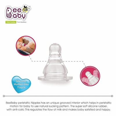 BeeBaby Basic Slim Neck Baby Feeding Bottle with Premium Anti Colic Silicone Nipple for New Born/Infant/Toddler/Babies, 100% BPA Free ((Pack of 2) 250 ML, Pink)