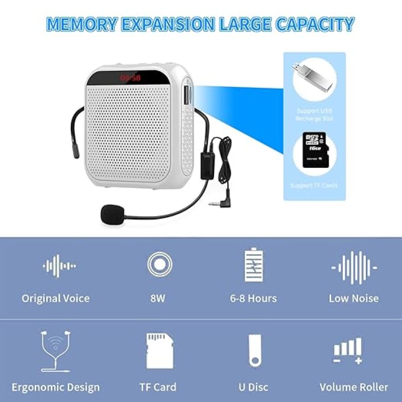ZORBES� Voice Amplifier for Teachers - Microphone Headset Set 2200 mAh, with Headset Microphone Support TF Card/U Flash Disk, Portable Voice Amplifier for Teachers, tour guide, coach, speaker ZORBES� Voice Amplifier for Teachers - Microphone Headset Set 2200 mAh, with Headset Microphone Support TF Card/U Flash Disk, Portable Voice Amplifier for Teachers, tour guide, coach, speaker
