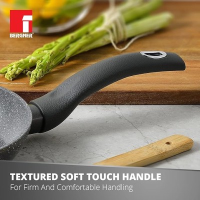 Bergner Orion NonStick 24 cm Fry Pan/ Skillet, 100% Recyclable, For Low Oil Sauté/Pancake/ Crepe/Eggs/Paratha/Toasts, Textured Soft Touch Handle, Granite Finish, Induction & Gas ready, 1-Year Warranty