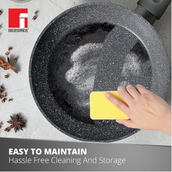 Bergner Orion NonStick 24 cm Fry Pan/ Skillet, 100% Recyclable, For Low Oil Sauté/Pancake/ Crepe/Eggs/Paratha/Toasts, Textured Soft Touch Handle, Granite Finish, Induction & Gas ready, 1-Year Warranty Bergner Orion NonStick 24 cm Fry Pan/ Skillet, 100% Recyclable, For Low Oil Sauté/Pancake/ Crepe/Eggs/Paratha/Toasts, Textured Soft Touch Handle, Granite Finish, Induction & Gas ready, 1-Year Warranty