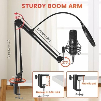 Audio Array AM-C1 USB Condenser Microphone Kit | 192kHz/24bit | BoomArm, Pop Filter, Mic Cover, Shock Mount, Tripod & 2.5M USB Cable | Podcasting, Gaming, Singing & Live Streaming