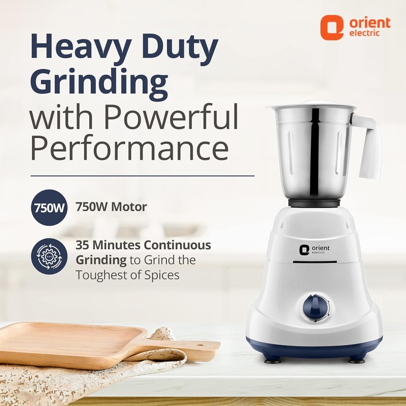 Orient Electric 750W mixer grinder | Super power 750 MGSP75WB3 3 jar with 3 SS jars | Longer life balanced coil motor | ABS body | Uniform grinding Orient Electric 750W mixer grinder | Super power 750 MGSP75WB3 3 jar with 3 SS jars | Longer life balanced coil motor | ABS body | Uniform grinding