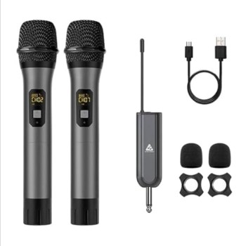 Audio Array AM-W12 UHF Dual Wireless Premium Metal Microphones | 4+ Hours Receiver Battery Backup | Range up to 60M | Karaoke Singing, Wedding, DJ, Church | PA System, Amplifier, Mixer, Party Box, etc