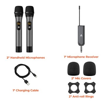 Audio Array AM-W12 UHF Dual Wireless Premium Metal Microphones | 4+ Hours Receiver Battery Backup | Range up to 60M | Karaoke Singing, Wedding, DJ, Church | PA System, Amplifier, Mixer, Party Box, etc