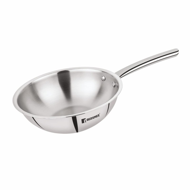 Bergner Tripro Triply 24cm (3.1 L) Chinese Wok, for Stir-Fry/Sauté/Noodles/Fried Rice/Shallow Fry/Curry, Heat Resistant Handle, Induction Bottom and Gas Stove Ready (5-Year Warranty by Bergner) Bergner Tripro Triply 24cm (3.1 L) Chinese Wok, for Stir-Fry/Sauté/Noodles/Fried Rice/Shallow Fry/Curry, Heat Resistant Handle, Induction Bottom and Gas Stove Ready (5-Year Warranty by Bergner)