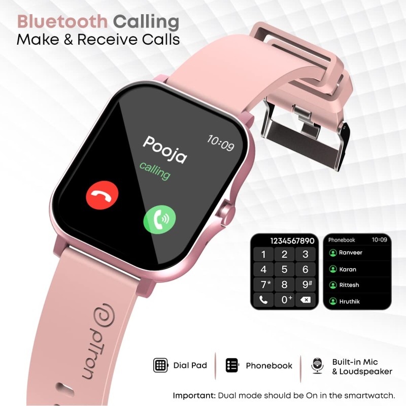 pTron Newly Launched Force X10 Bluetooth Calling Smartwatch with 1.7" Full Touch Color Display, Real Heart Rate Monitor, SpO2, Watch Faces, 5 Days Runtime, Fitness Trackers & IP68 Waterproof (Pink) pTron Newly Launched Force X10 Bluetooth Calling Smartwatch with 1.7" Full Touch Color Display, Real Heart Rate Monitor, SpO2, Watch Faces, 5 Days Runtime, Fitness Trackers & IP68 Waterproof (Pink)