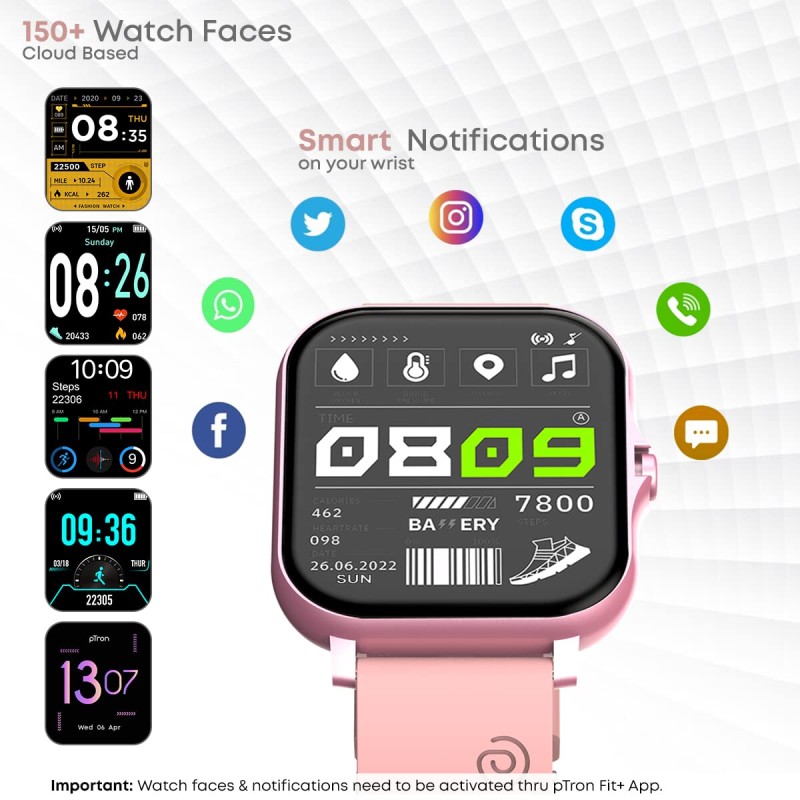 pTron Newly Launched Force X10 Bluetooth Calling Smartwatch with 1.7" Full Touch Color Display, Real Heart Rate Monitor, SpO2, Watch Faces, 5 Days Runtime, Fitness Trackers & IP68 Waterproof (Pink) pTron Newly Launched Force X10 Bluetooth Calling Smartwatch with 1.7" Full Touch Color Display, Real Heart Rate Monitor, SpO2, Watch Faces, 5 Days Runtime, Fitness Trackers & IP68 Waterproof (Pink)