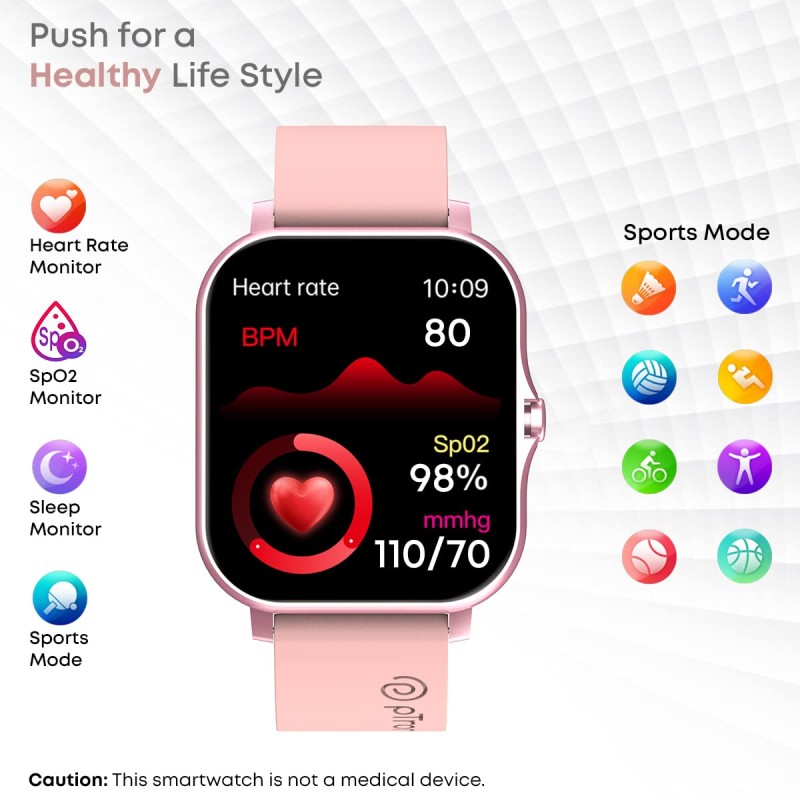 pTron Newly Launched Force X10 Bluetooth Calling Smartwatch with 1.7" Full Touch Color Display, Real Heart Rate Monitor, SpO2, Watch Faces, 5 Days Runtime, Fitness Trackers & IP68 Waterproof (Pink) pTron Newly Launched Force X10 Bluetooth Calling Smartwatch with 1.7" Full Touch Color Display, Real Heart Rate Monitor, SpO2, Watch Faces, 5 Days Runtime, Fitness Trackers & IP68 Waterproof (Pink)