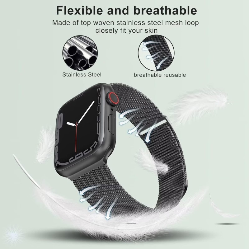 VEMIGON for Apple Watch Band Series 10 46mm, Series 9/8/7/6/5/4/3/2/1/SE/Ultra 42mm 44mm 45mm 49mm, Stainless Steel Mesh Loop Magnetic Clasp Replacement Strap for iWatch(Watch Not Included) Black VEMIGON for Apple Watch Band Series 10 46mm, Series 9/8/7/6/5/4/3/2/1/SE/Ultra 42mm 44mm 45mm 49mm, Stainless Steel Mesh Loop Magnetic Clasp Replacement Strap for iWatch(Watch Not Included) Black