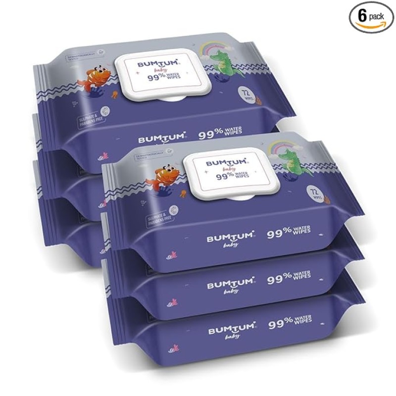 Bumtum Baby Gentle 99% Pure Water Soft Moisturizing Wet Wipes With Lid | Aloe Vera & Chamomile Extracts | Paraben & Sulfate Free (Pack of 6, 72 Pcs. Per Pack) Bumtum Baby Gentle 99% Pure Water Soft Moisturizing Wet Wipes With Lid | Aloe Vera & Chamomile Extracts | Paraben & Sulfate Free (Pack of 6, 72 Pcs. Per Pack)